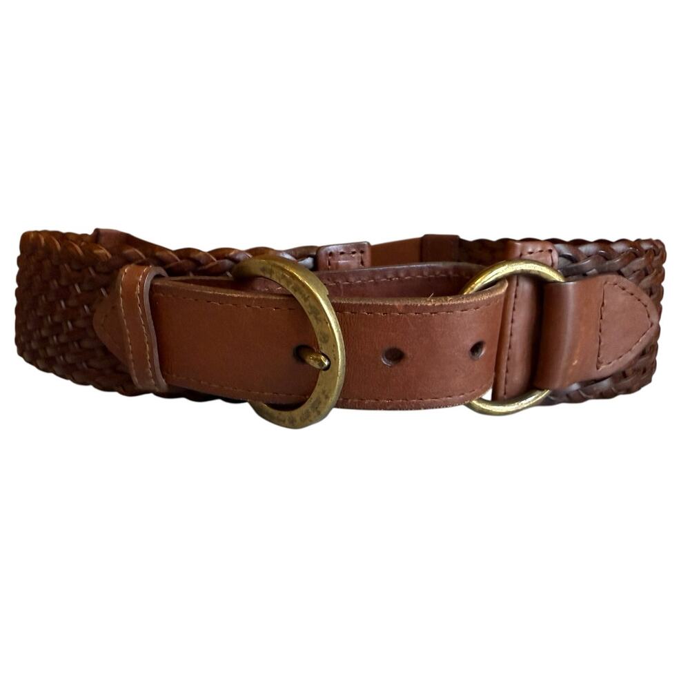 Wide Braided Double Buckle Cinch Belt Dark Brown XS S